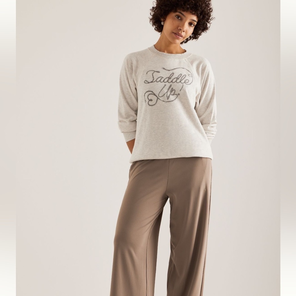 NWT new medium Anthropologie graphic crew neck sweatshirt saddle up gray western - Picture 9 of 17